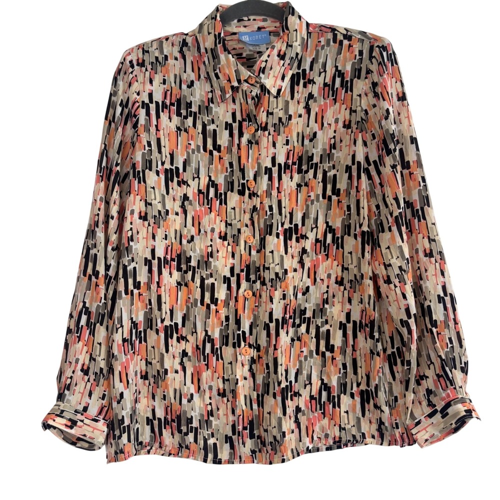 Koret Abstract Print Button Down Long Sleeve Blouse Top - Women's Size 10